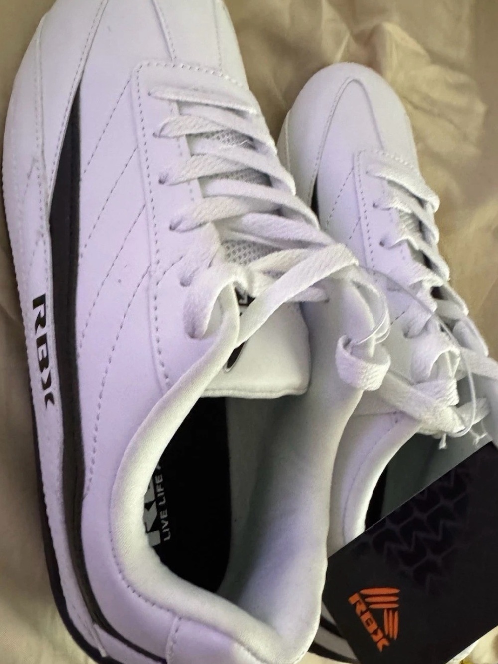Men’s 9.5 RB Sneakers, White With Black Stripe - Picture 3 of 7